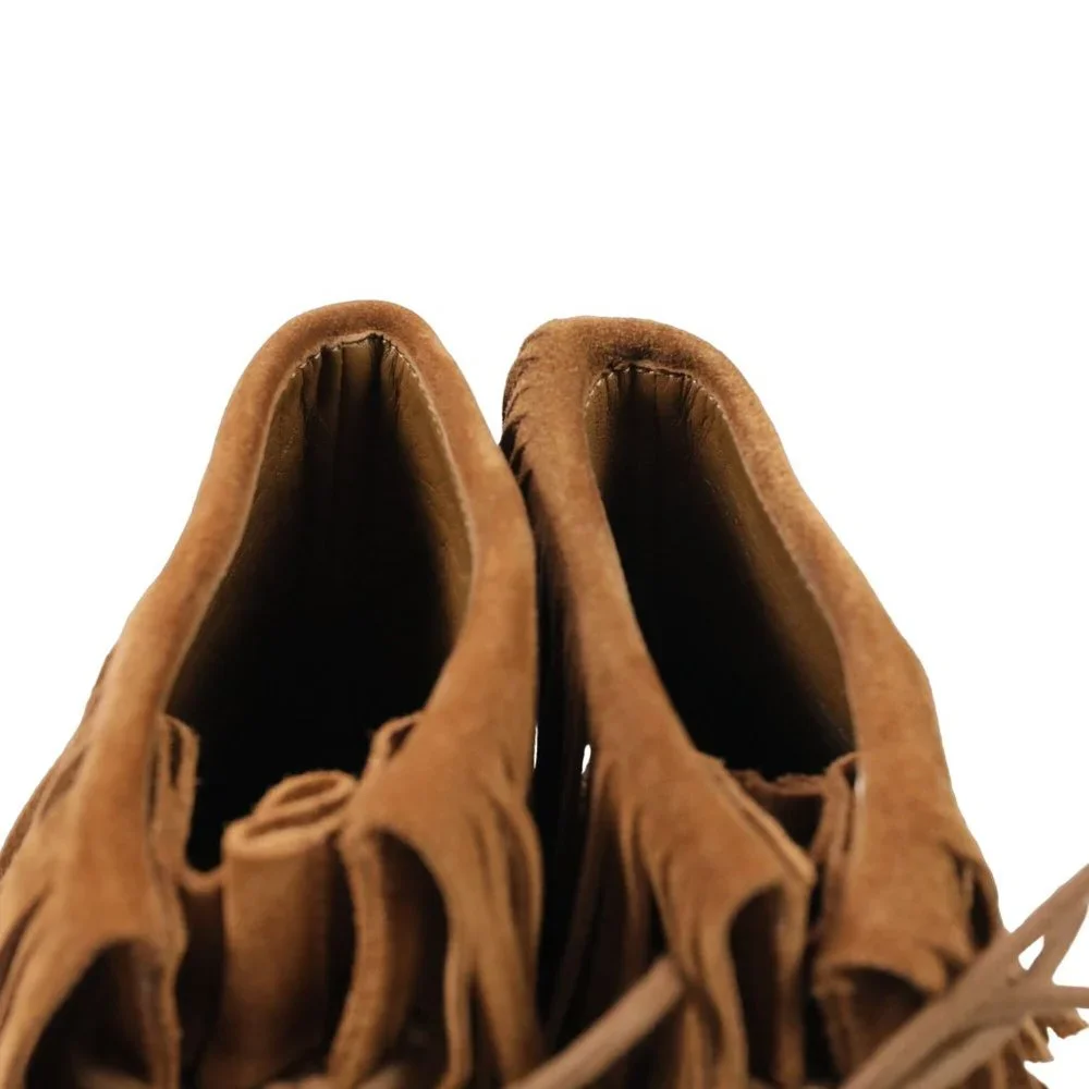 Tory Burch Sonoma Bootie Fringe Suede Brown Women's 5.5 Ankle Moccasins Boots - Picture 13 of 16